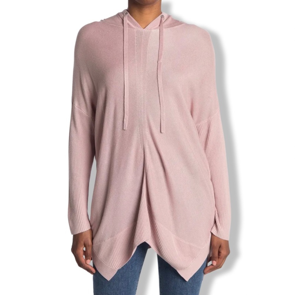 Tunic hoodie sweater, soft pink, drapes similar to silk knit, elegant Stitchdrop